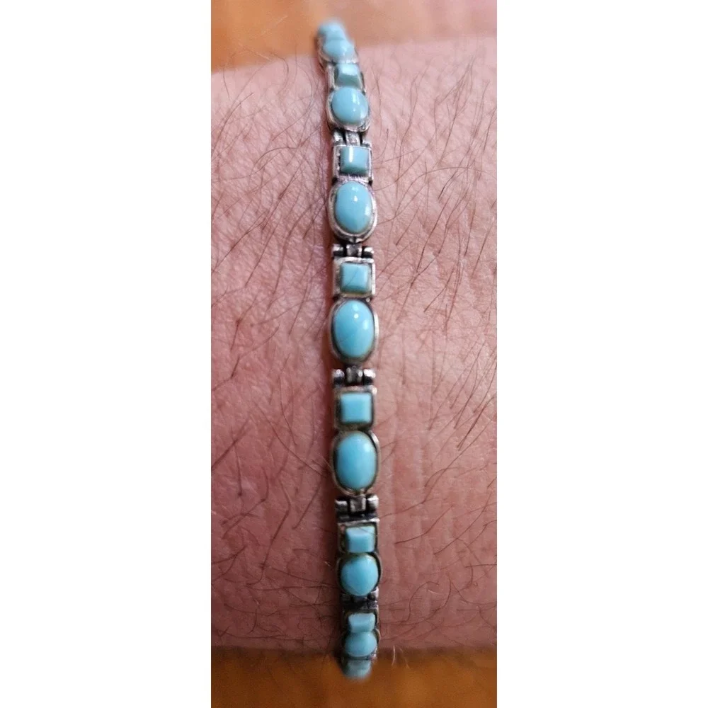 Natural Sleeping Beauty Turquoise set in a 925 Tennis Bracelet made in AZ - Picture 9 of 16